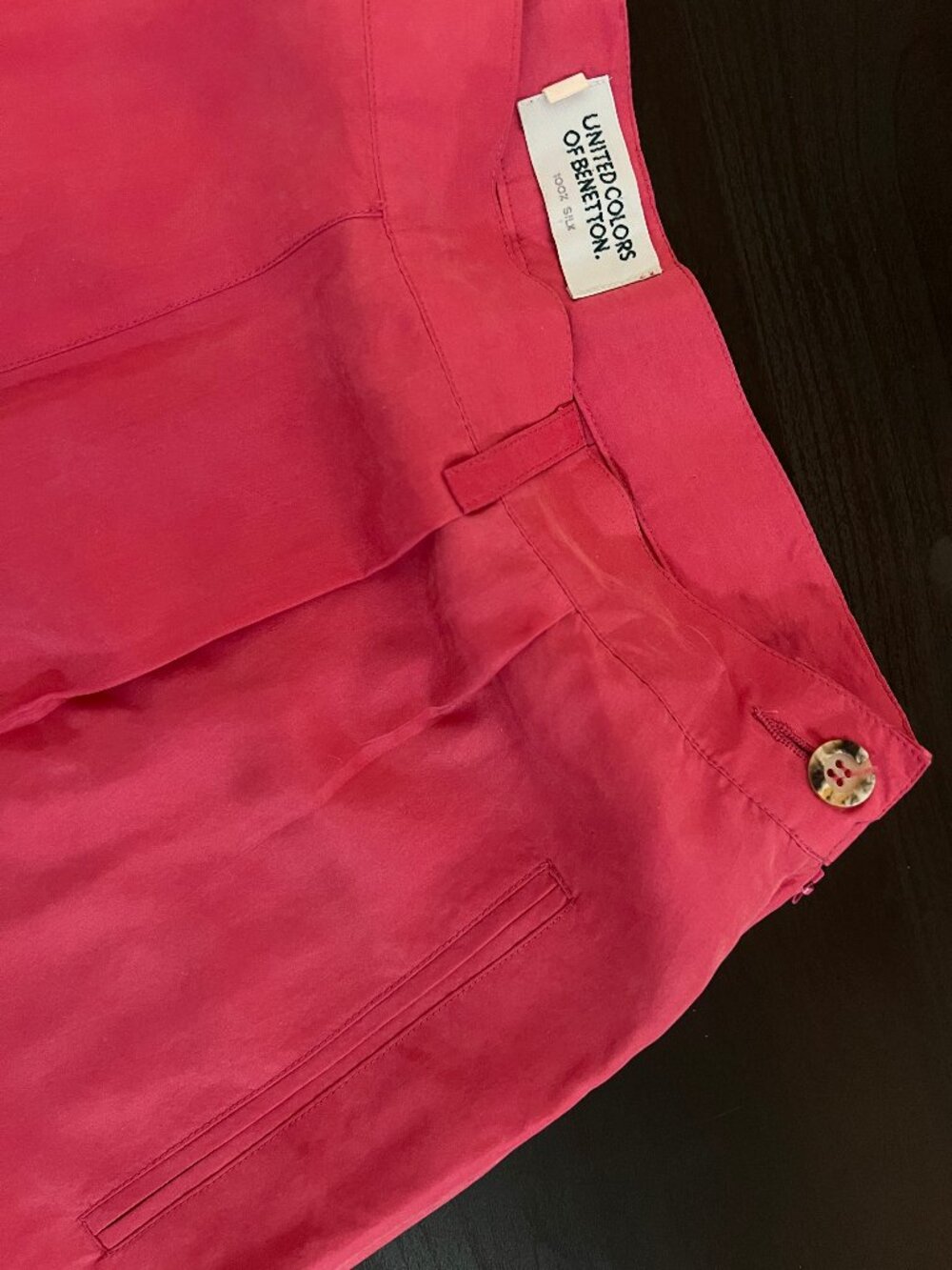 Vintage United Colors of Benetton 100% Silk Trousers Hot Pink 80s 90s